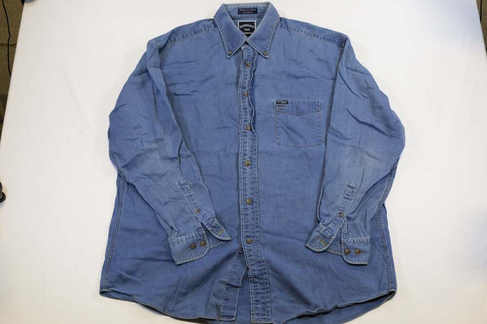 Façonnable Jeans Blue Pinstripe Long Sleeve Corduroy Button Down Shirt